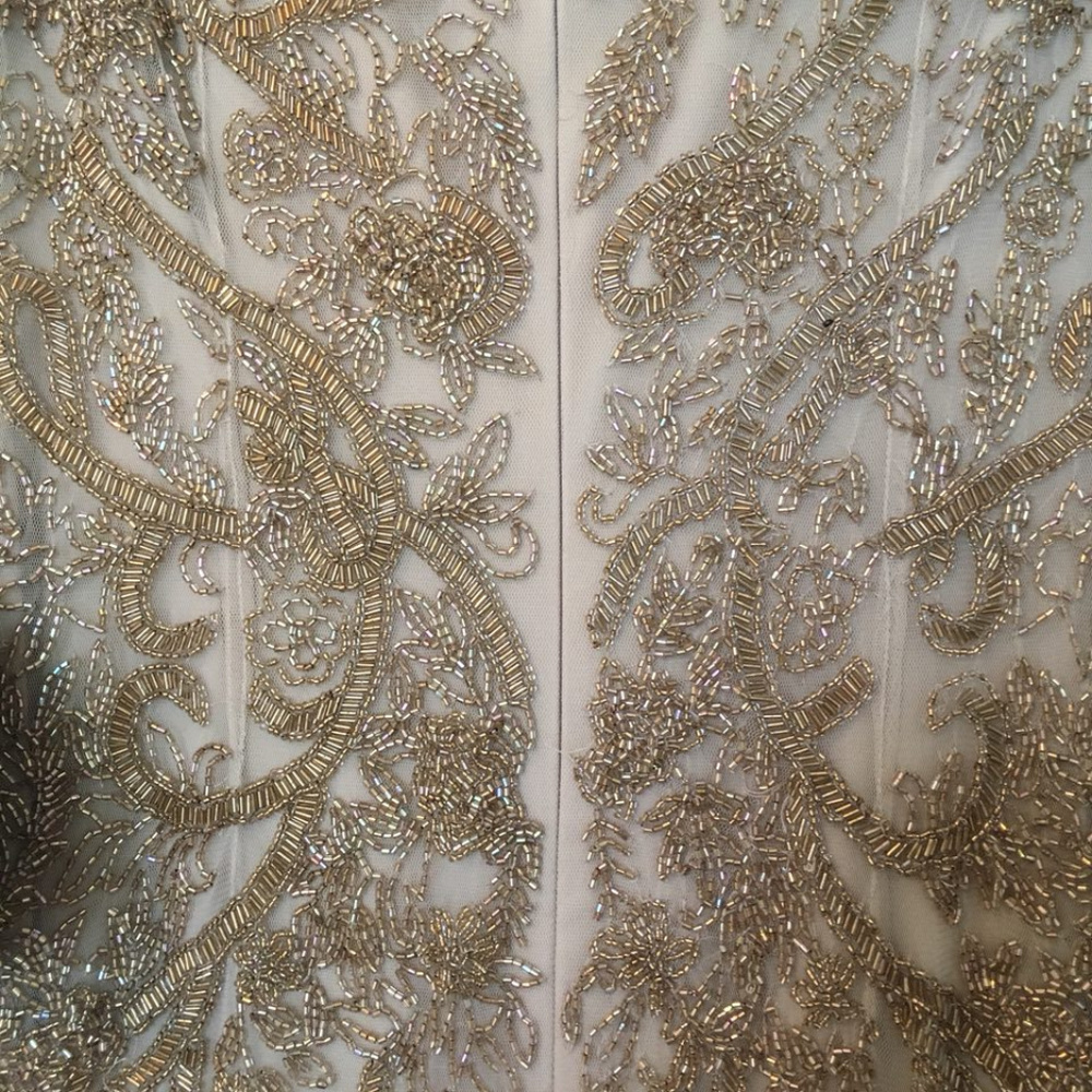 Theia Ochre Gold Beaded Cap Sleeve V-Neck Full Length Gown Evening Dress, Size 8 - Picture 7 of 11